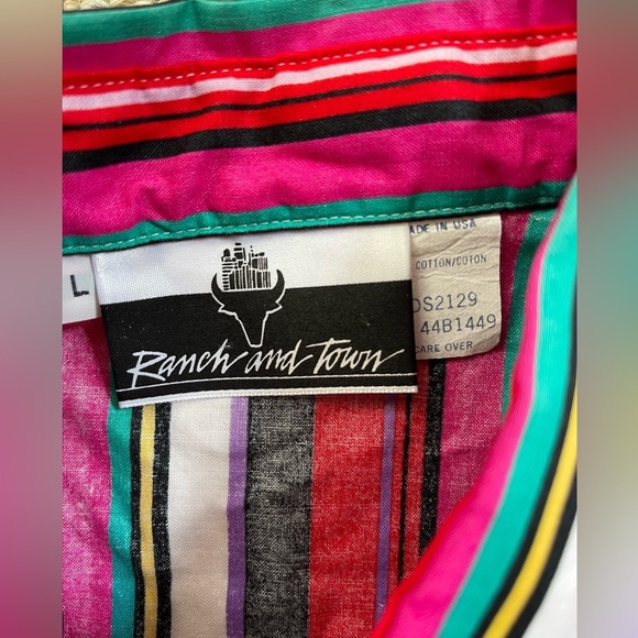 Ranch And Town VTG Long Sleeve Collared Multicolor Striped Button Down Women’s L - Picture 5 of 8